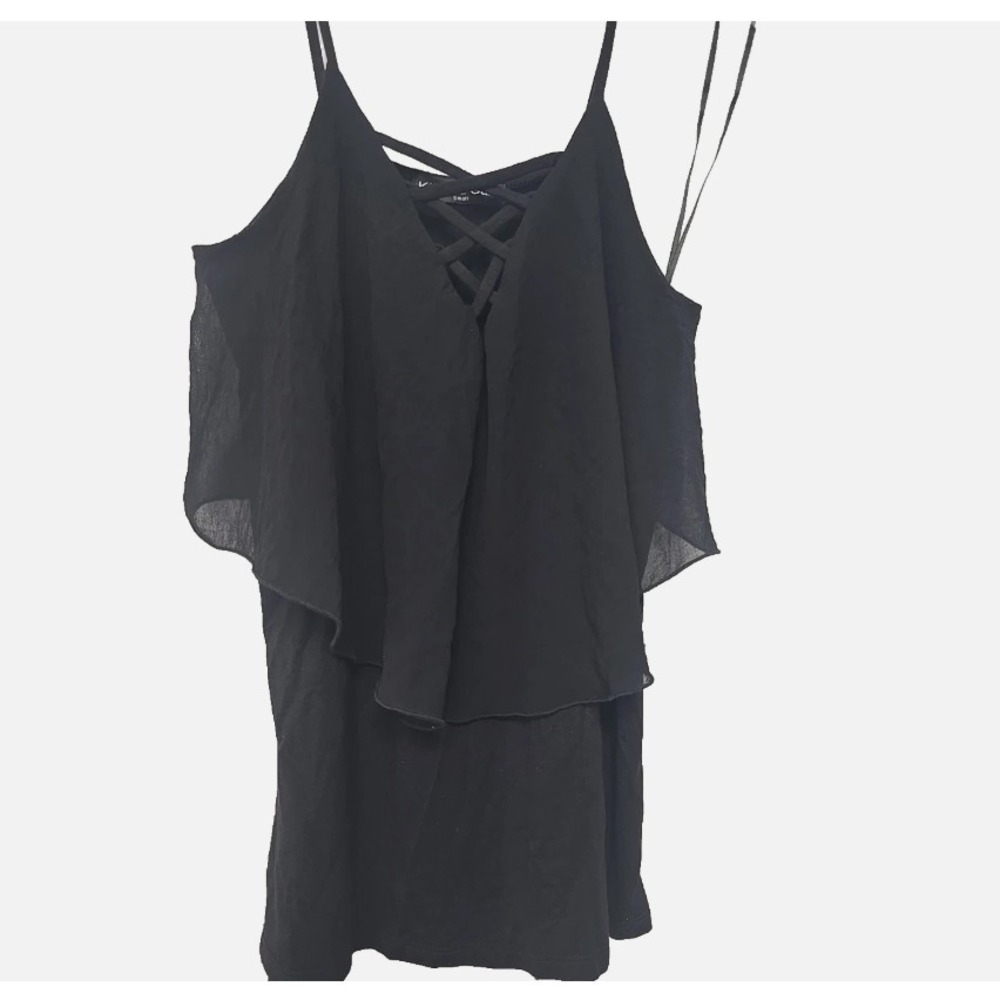 Kim & Cami Black Cold Shoulder Crisscross Top Small